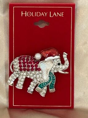 Holiday Lane Red & Green Festive Elephant Brooch